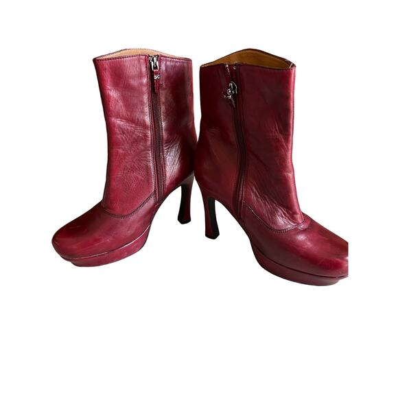 Earthies Steampunk Ruffled Leather Ferarra Platform Boots Deep Red Wine 9 - Picture 5 of 10